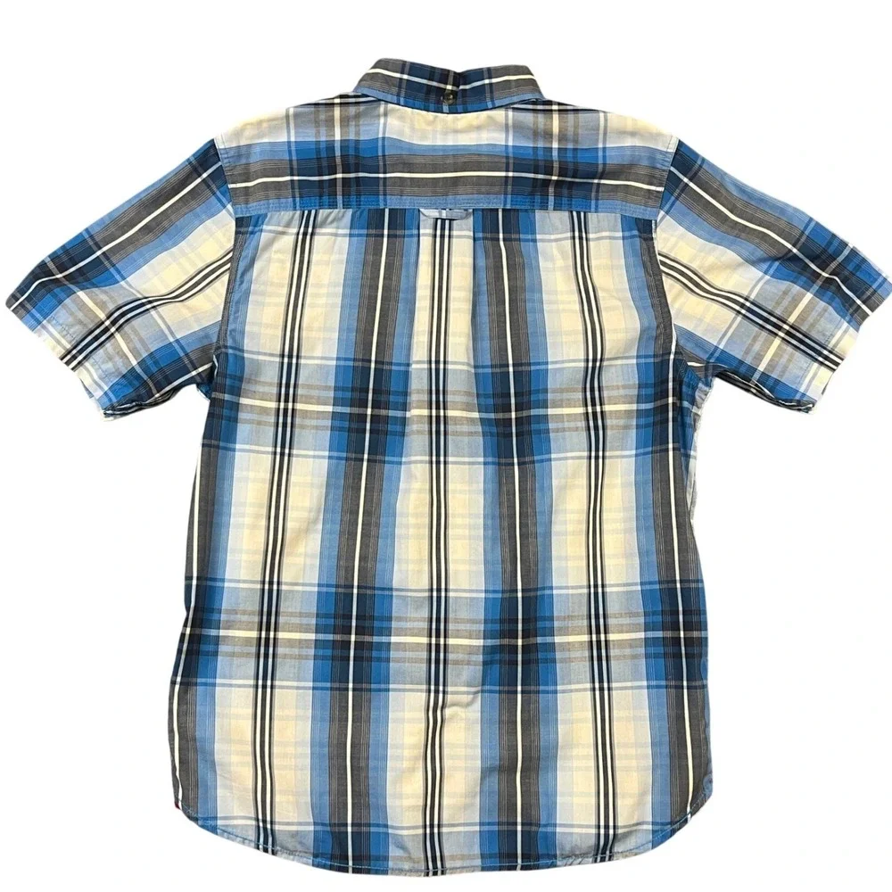 The North Face Plaid Button Down Shirt Mens Medium Blue‎ Short Sleeve Pockets